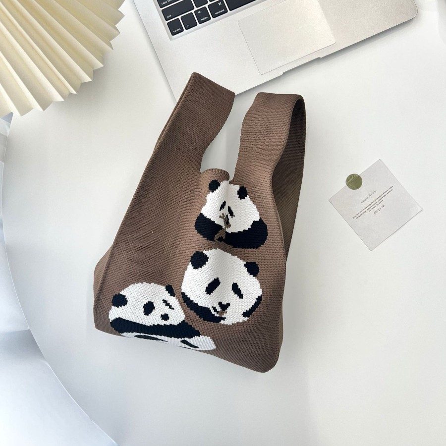 Bags Origami Doll | Handmade Knit Tote Bag-Panda