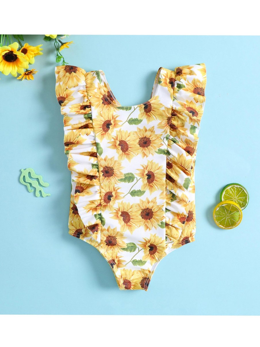 Kids Origami Doll | Sunflower Print Kids Swimsuit