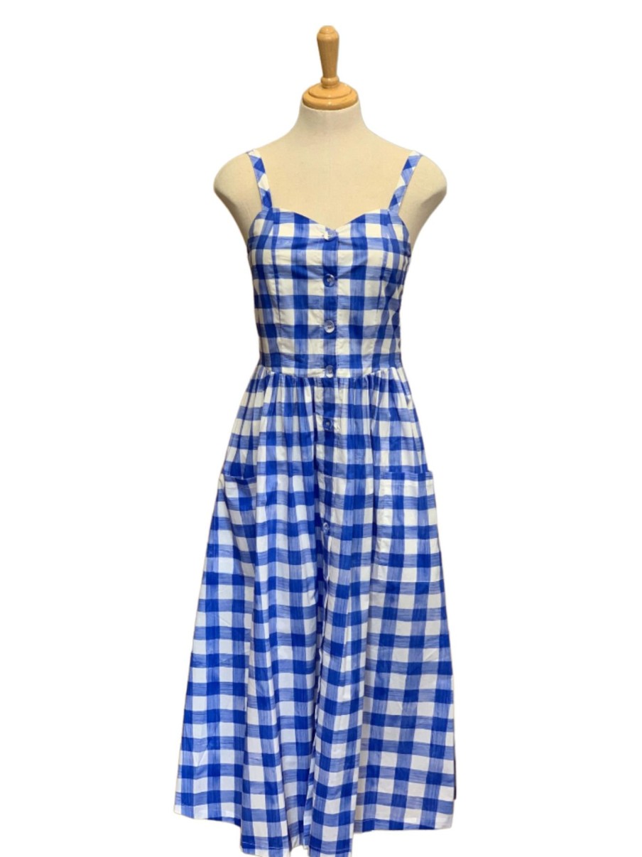 Women Origami Doll | Penelope Dress-Blue Plaid