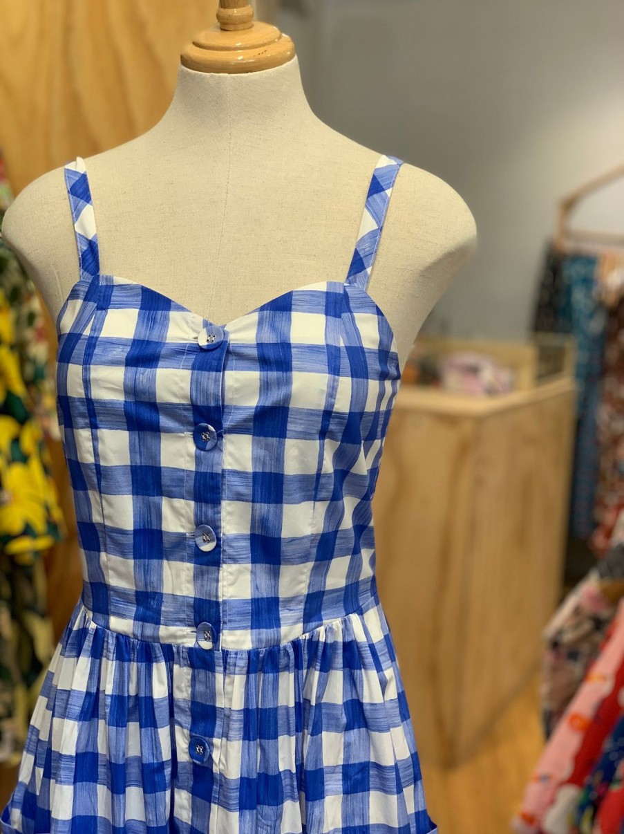 Women Origami Doll | Penelope Dress-Blue Plaid