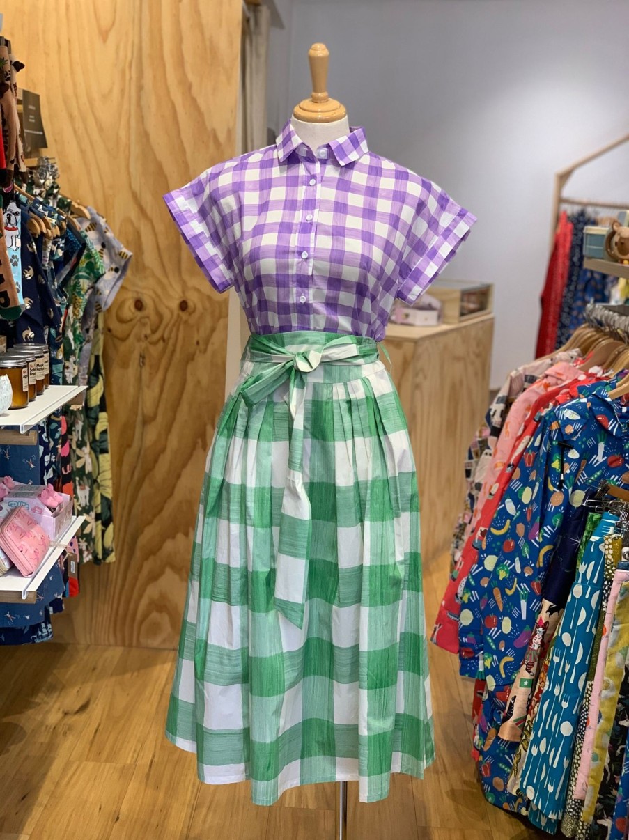 Women Origami Doll | Camila Skirt-Green Plaid (Low In Stock/Size 6&14)