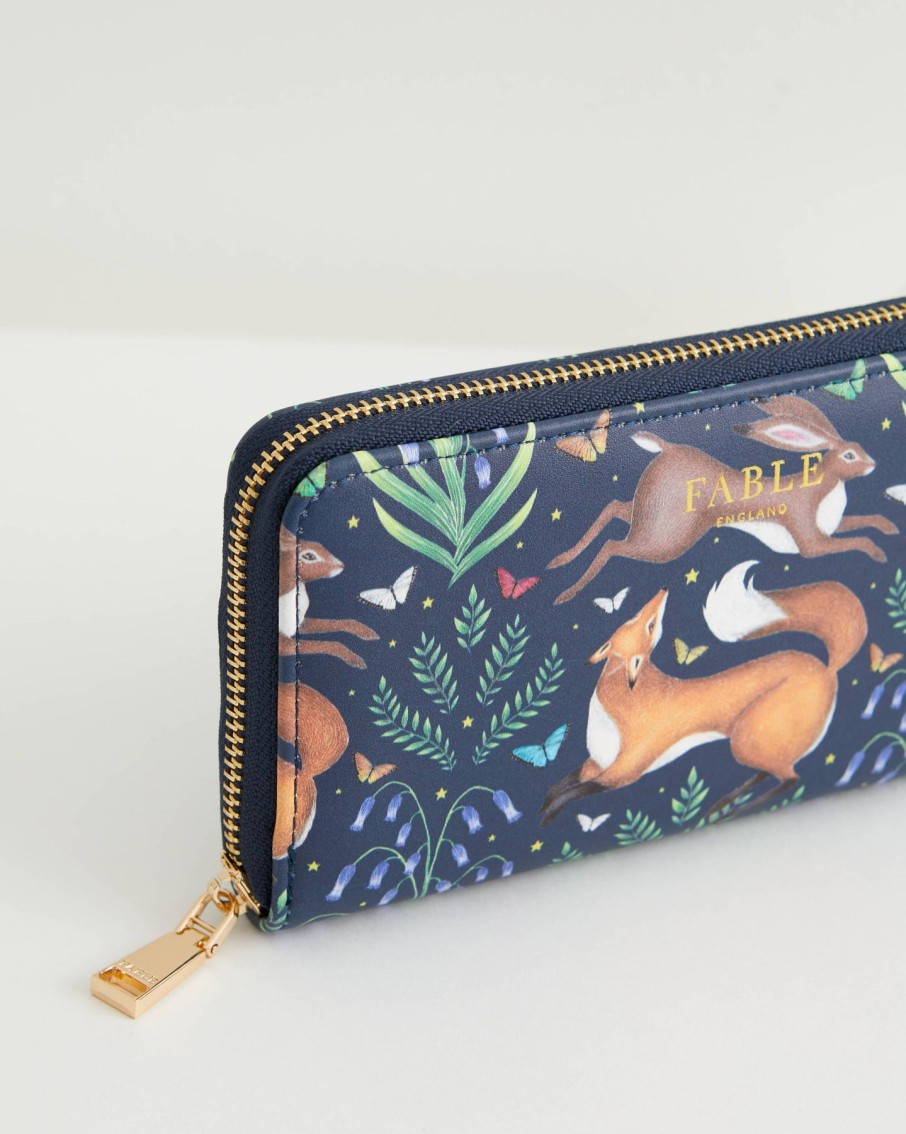 Bags Fable England | Fable Large Purse Catherine Rowe Navy Fox Rabbit