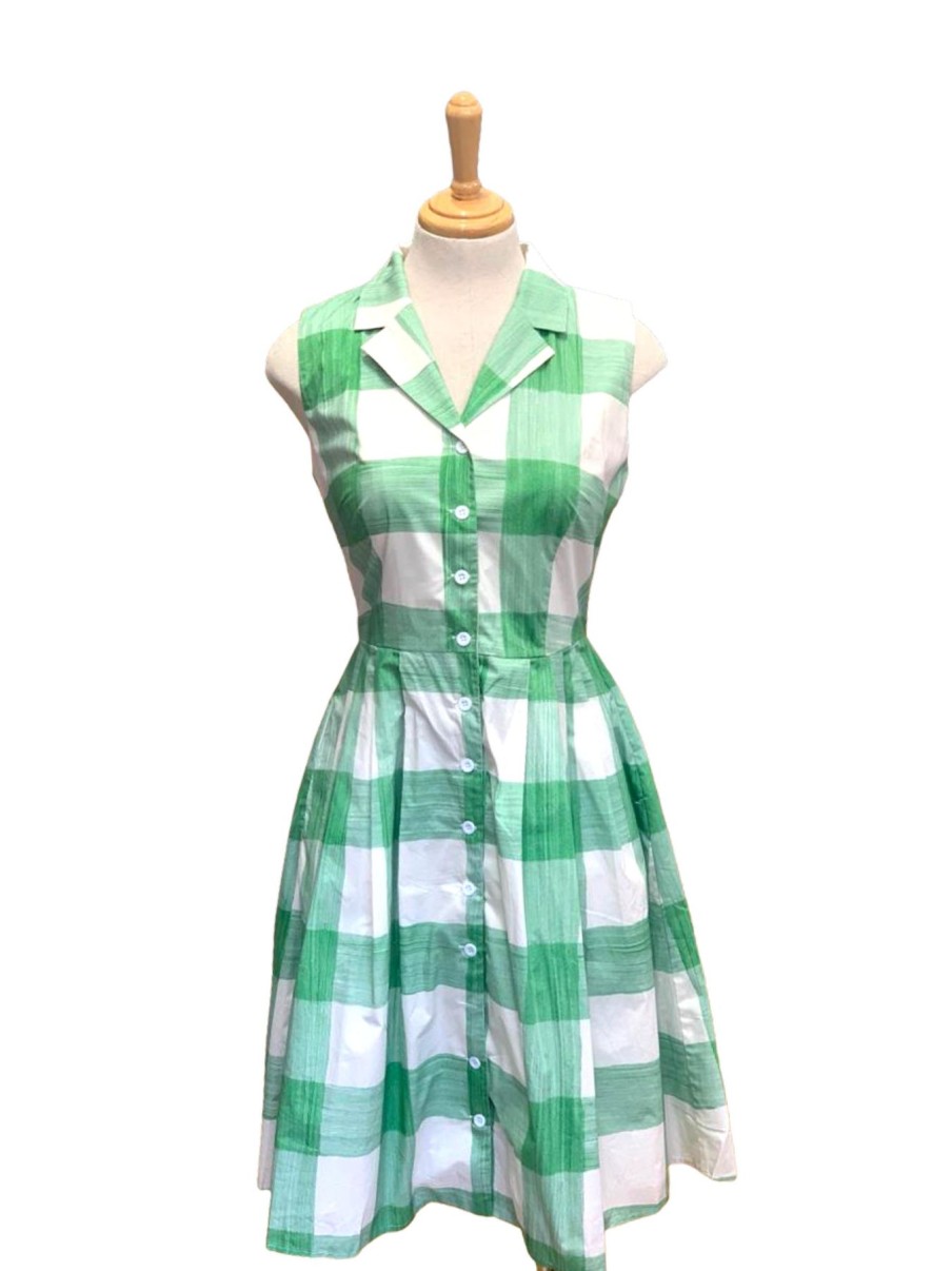 Women Origami Doll | Grandma'S Attic Dress-Green Plaid (Size 8 & 10)