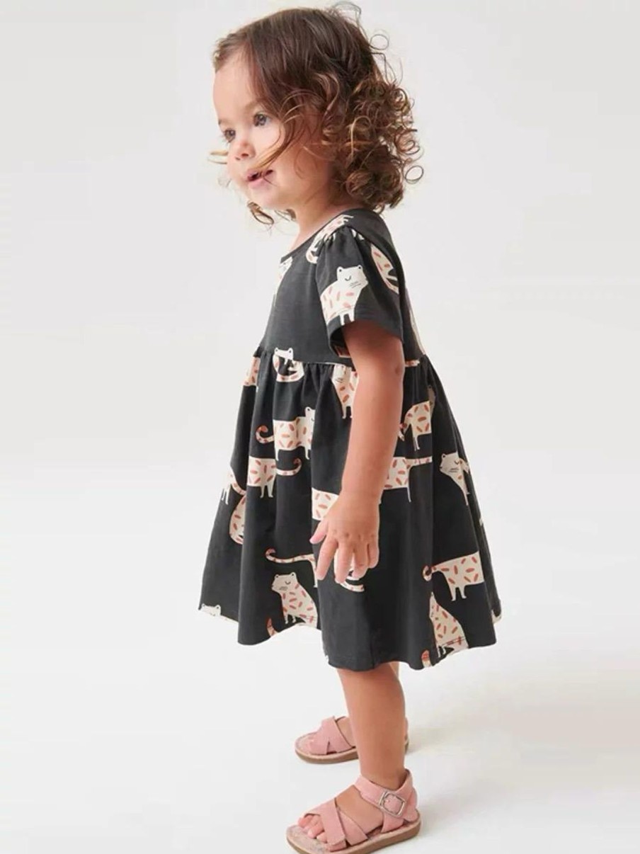 Kids Origami Doll | Black Cool Cats Cotton Girls Dress