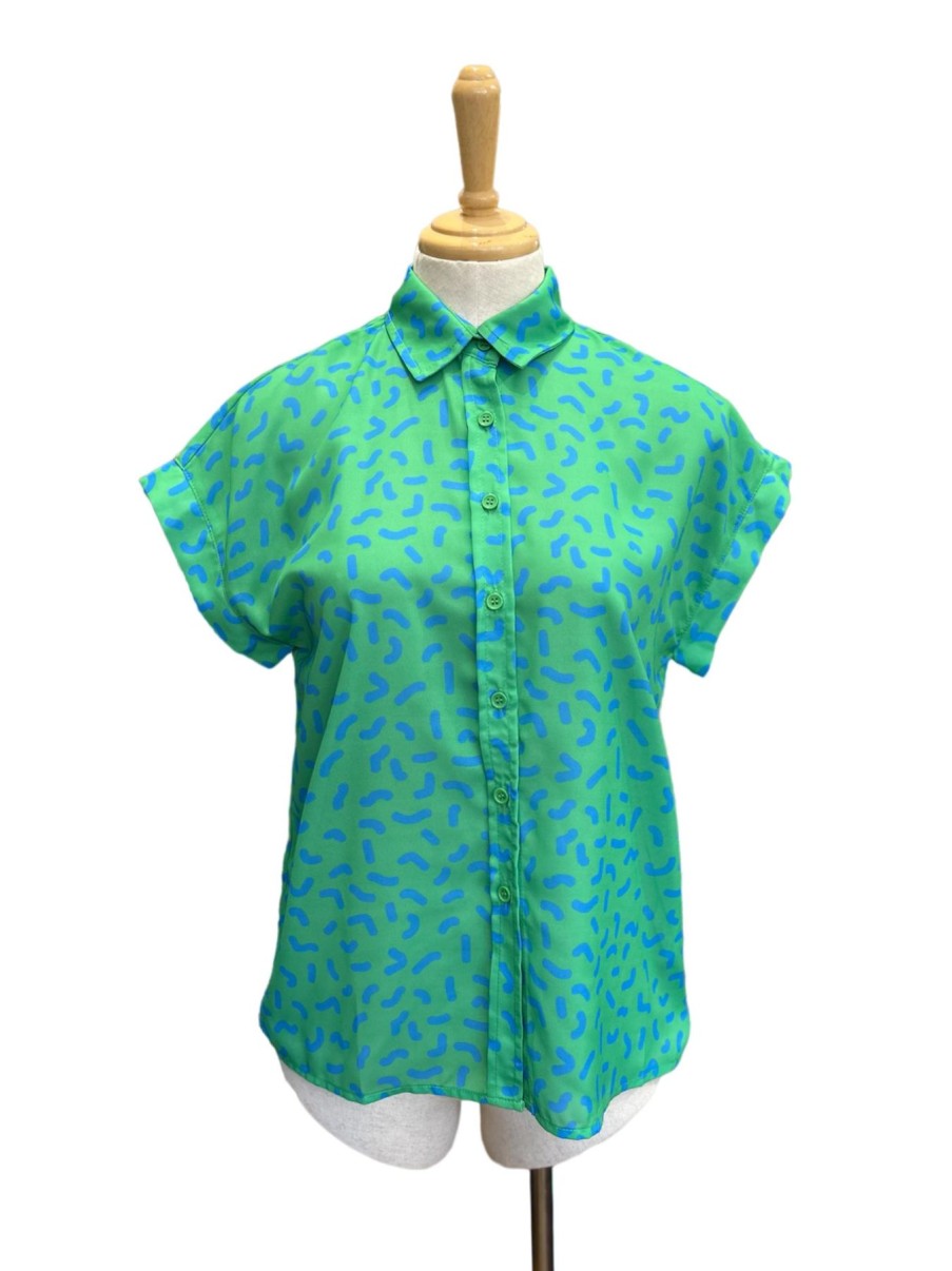 Women Origami Doll | Fun Squiggles Top-Green