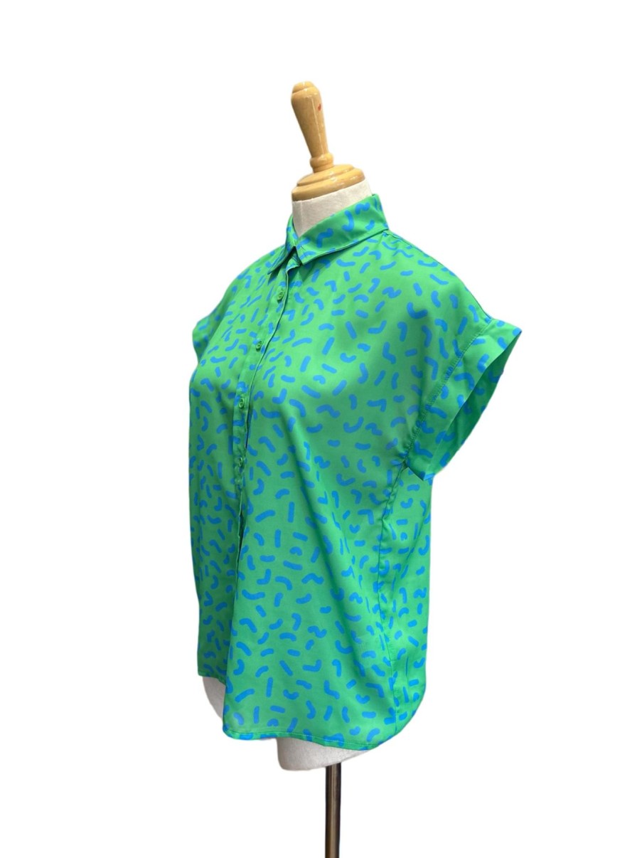 Women Origami Doll | Fun Squiggles Top-Green