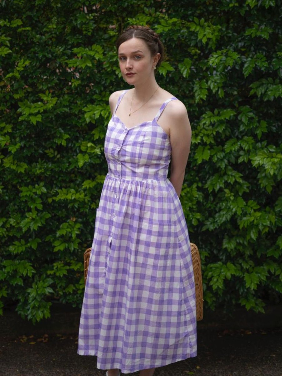 Women Origami Doll | Penelope Dress-Lilac Plaid