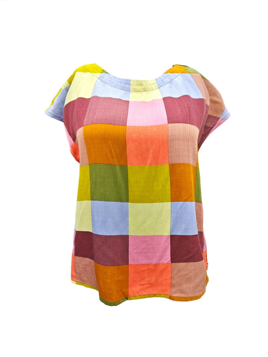 Women Origami Doll | Lindsey Top-Multi Colour Check Linen