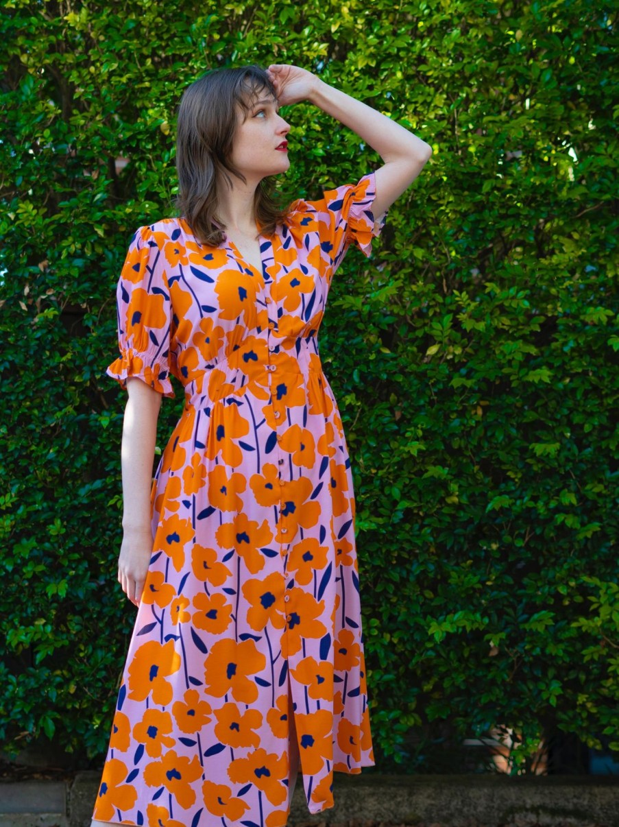 Women Origami Doll | Phoebe Dress-Floral Pink Orange