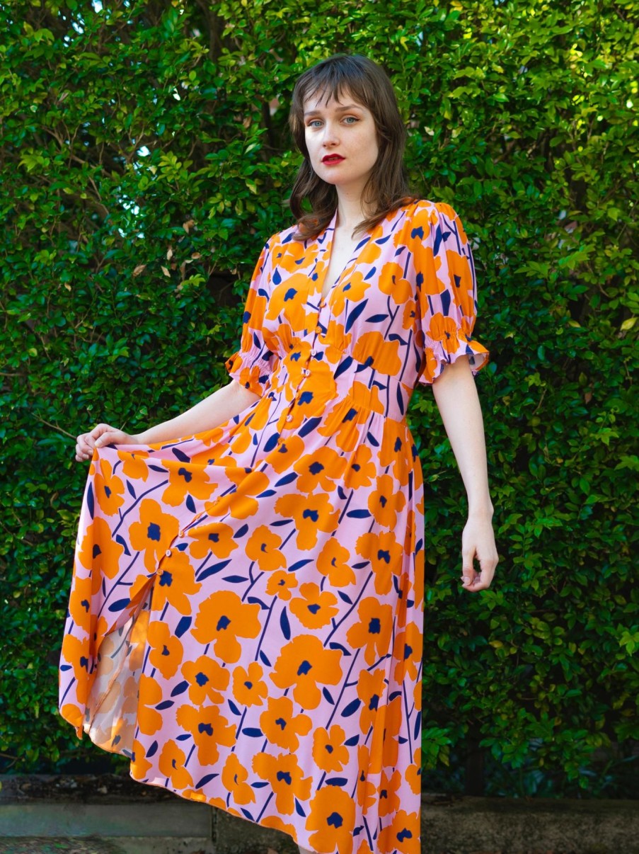 Women Origami Doll | Phoebe Dress-Floral Pink Orange