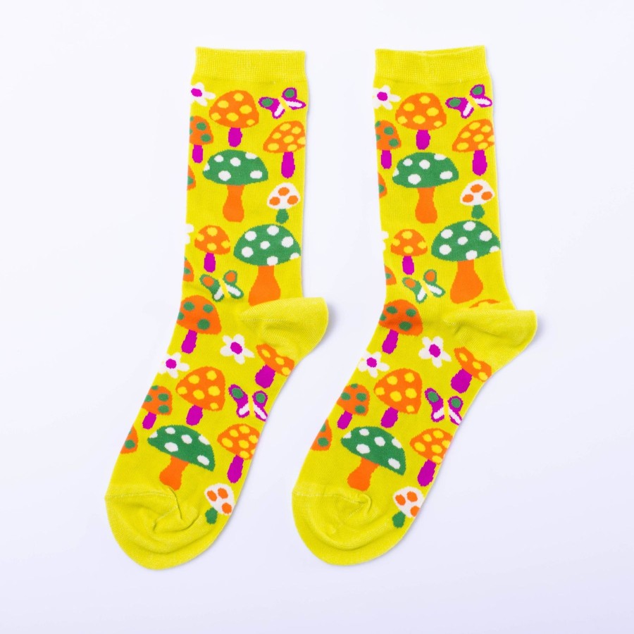 Homestyle Yellow Owl Workshop | Mushroom Butterfly Socks-Women'S 1970S Inspired Crew Socks