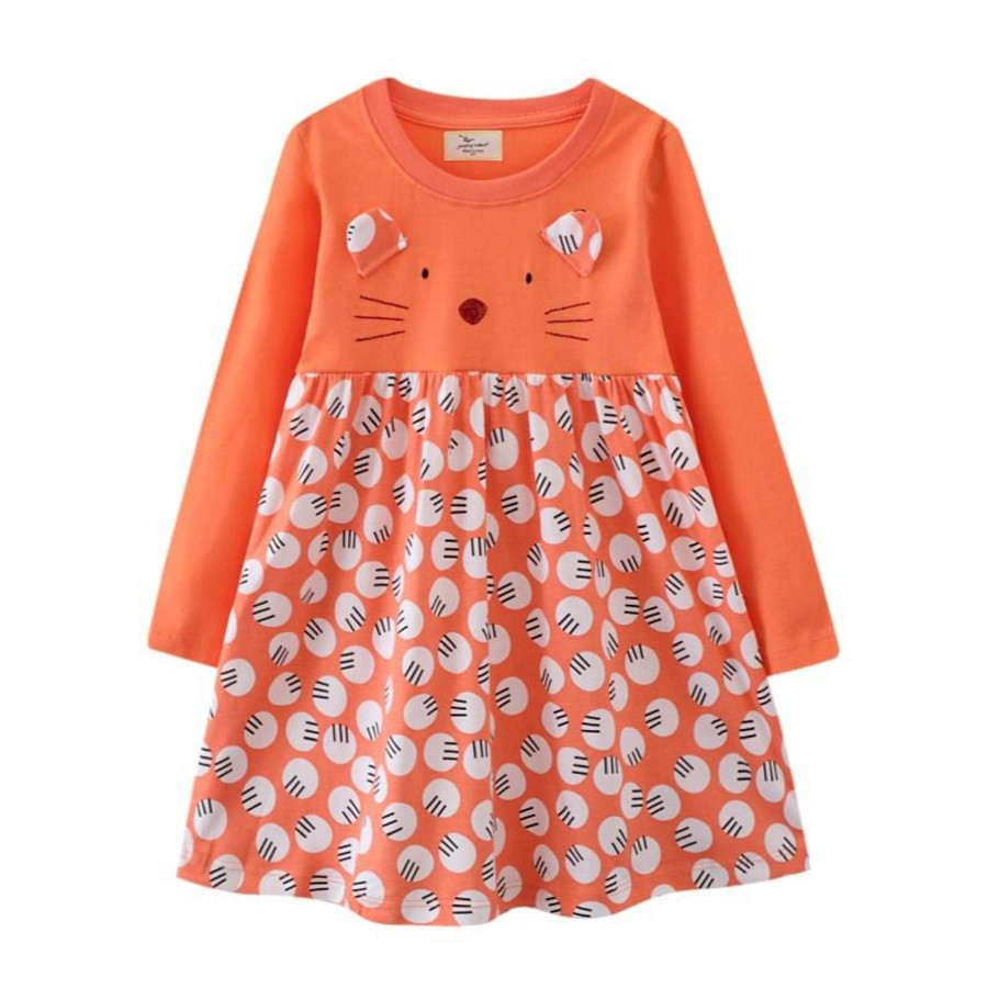 Kids Origami Doll | Orange Polkadot Cat Girl Dress (Low In Stock/3,5& 6Yrs Old)