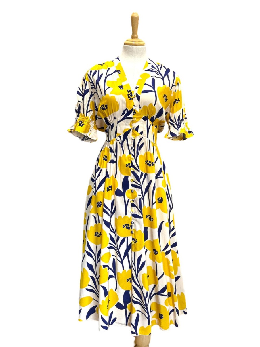 Women Origami Doll | Phoebe Dress-Floral Yellow