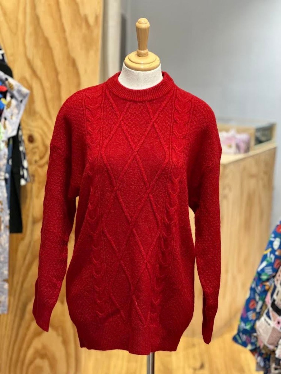 Women Origami Doll | Red Cable Knit Sweater