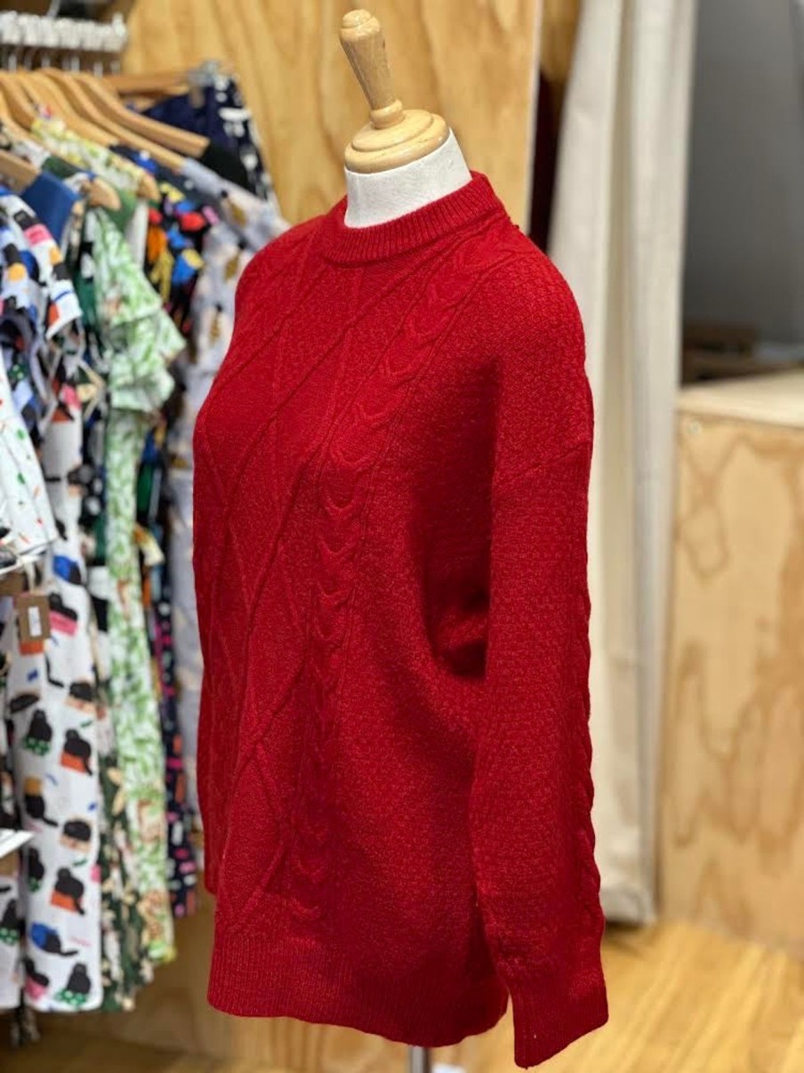 Women Origami Doll | Red Cable Knit Sweater