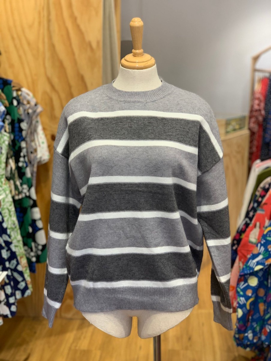 Women Origami Doll | Striped Pullover Grey