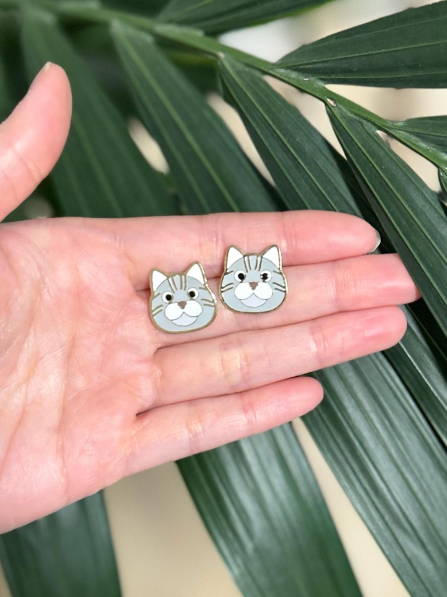 Jewellery Origami Doll | Short Hair Grey Cat Earring