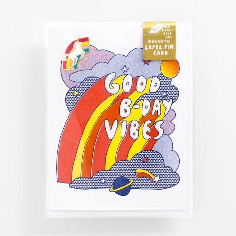 Homestyle Yellow Owl Workshop | Unicorn And Rainbow Pin And Good Vibes Card