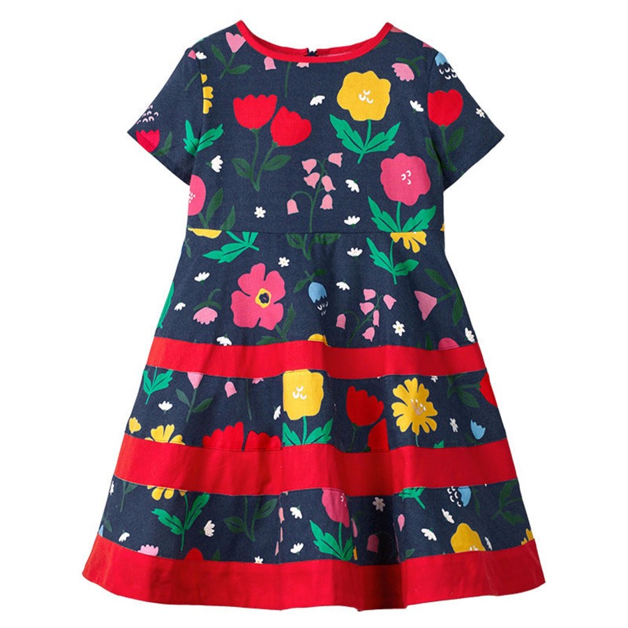 Kids Origami Doll | Flowers Cotton Jersey Short Sleeve Girl Dress (6-7 Yrs Old Only)