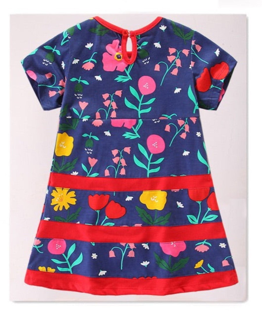 Kids Origami Doll | Flowers Cotton Jersey Short Sleeve Girl Dress (6-7 Yrs Old Only)