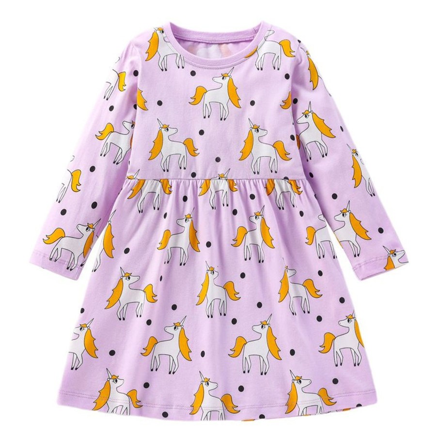 Kids Origami Doll | Purple Unicorns Polkadot Cotton Girl Dress (Low In Stock/6&7 Yrs Old )