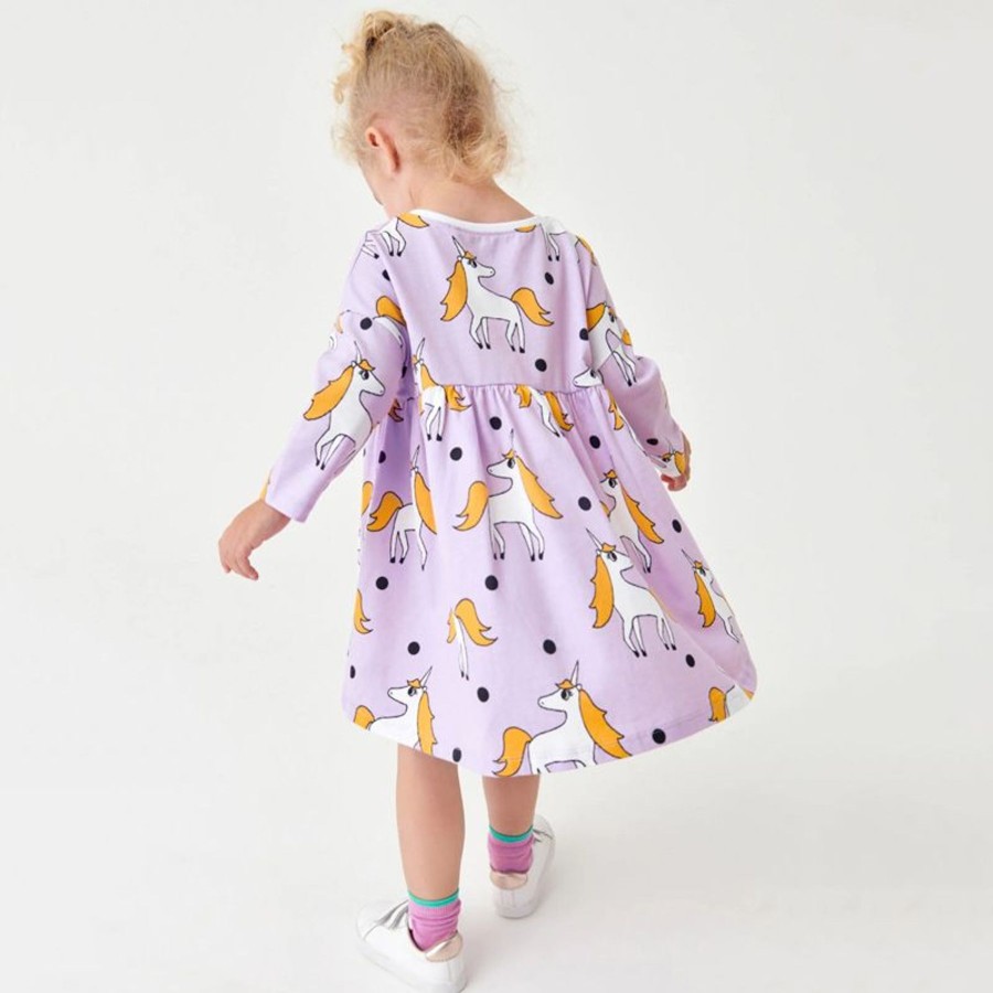 Kids Origami Doll | Purple Unicorns Polkadot Cotton Girl Dress (Low In Stock/6&7 Yrs Old )