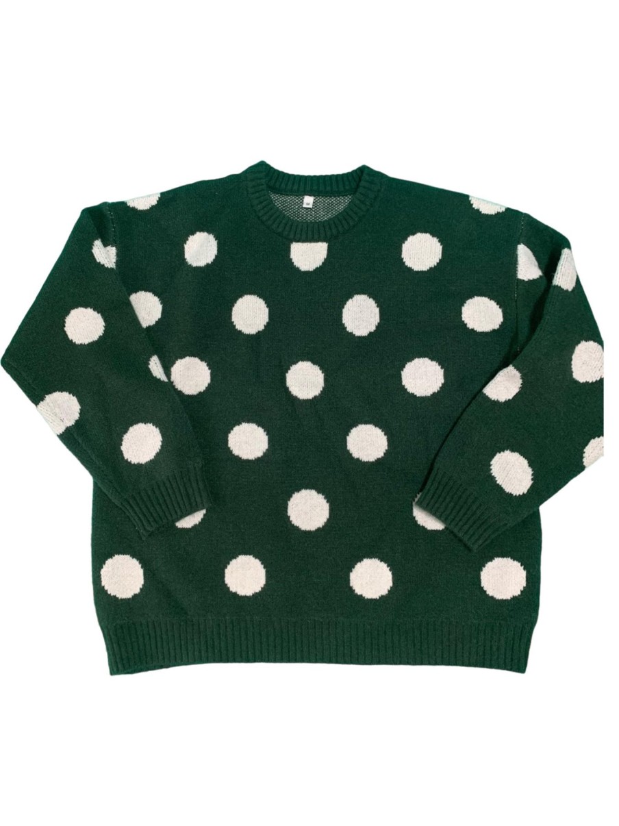 Women Origami Doll | Polkadot Knit Pullover-Green