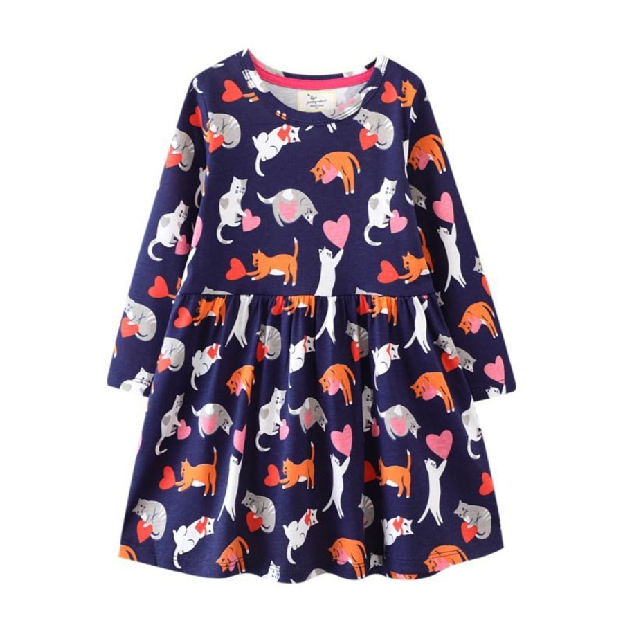 Kids Origami Doll | Cat And Heart Cotton Girls Dress (Last One/4 Yrs Old)