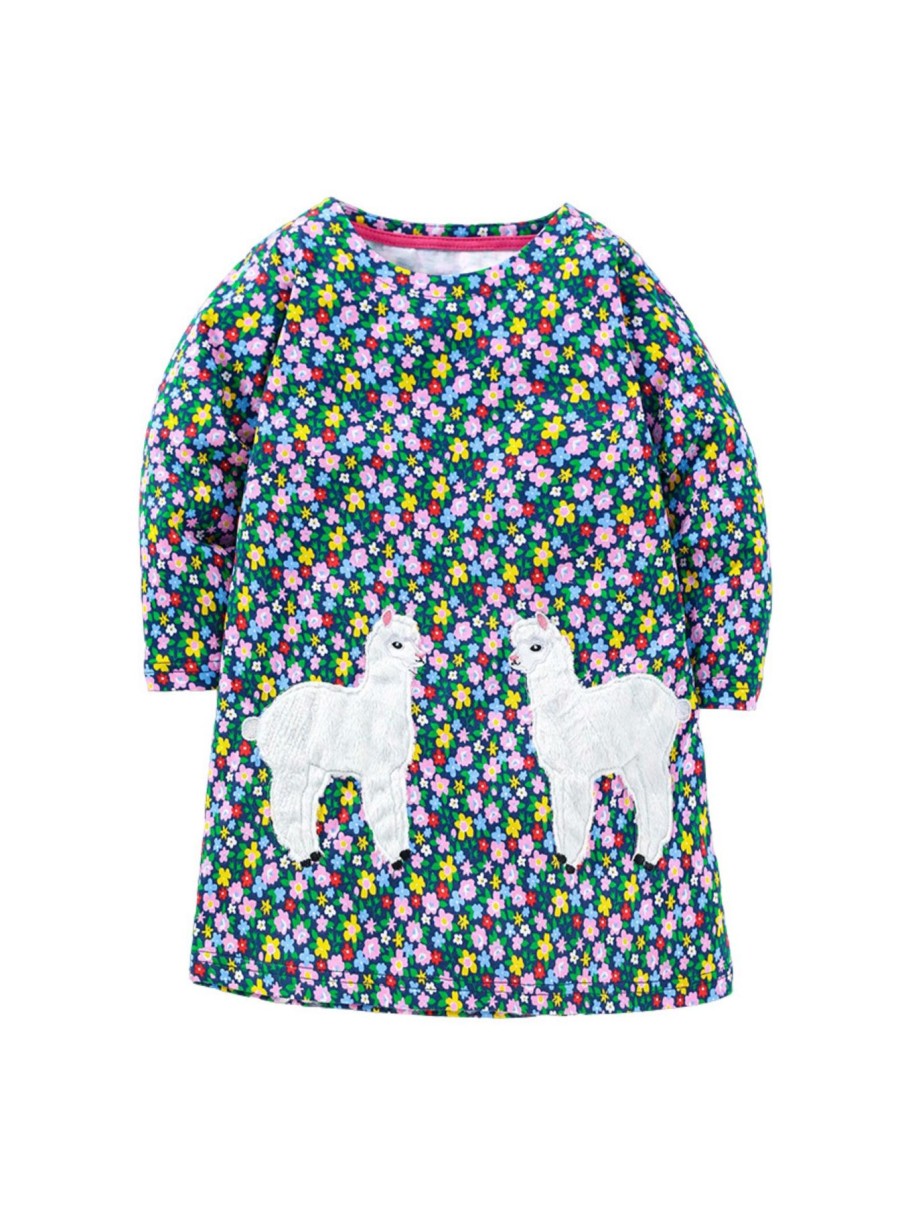 Kids Origami Doll | Llama Flower Cotton Girls Dress (Low In Stock/Size 2,6&7 Yrs Old)