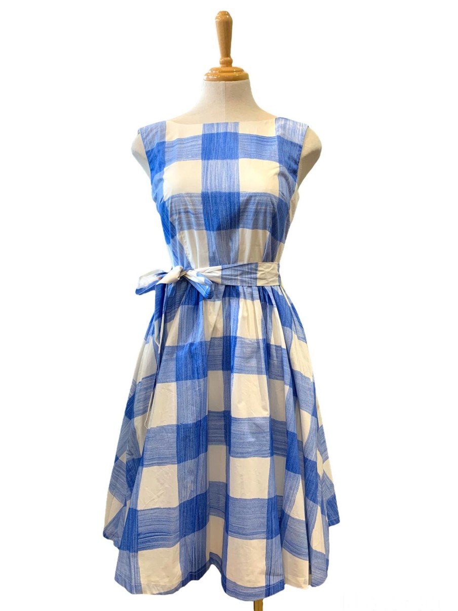 Women Origami Doll | Spring Blooming Dress-Blue Plaid