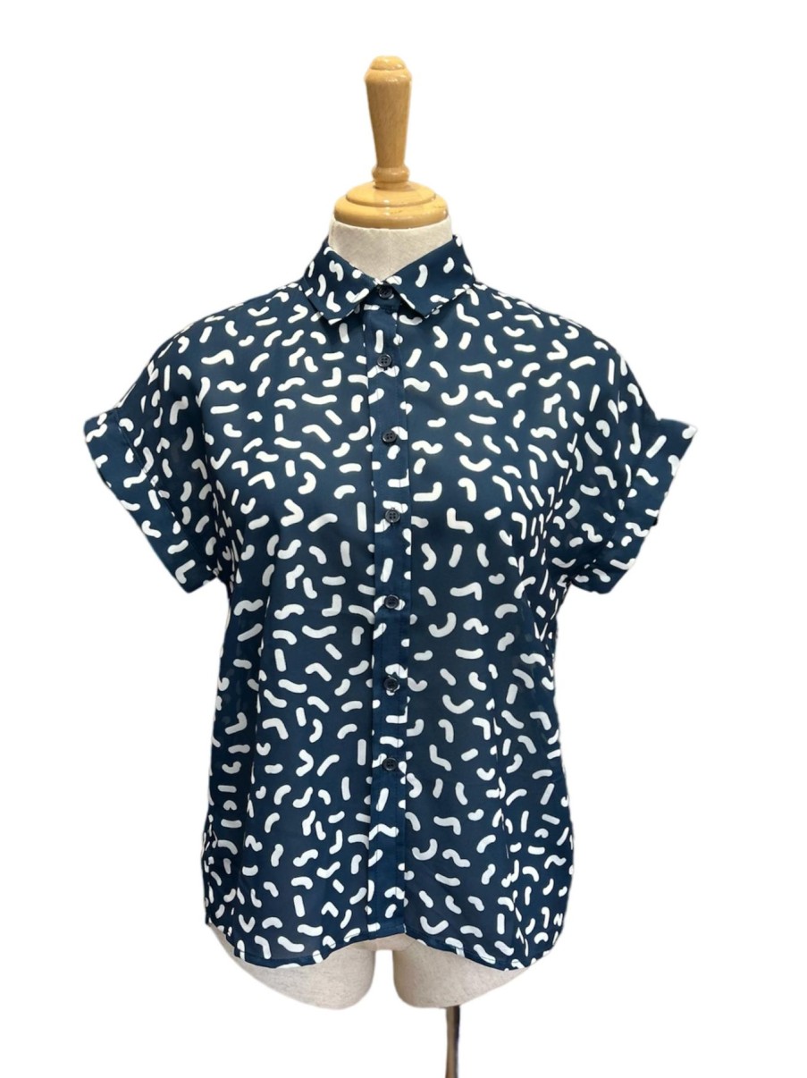 Women Origami Doll | Fun Squiggles Top-Navy