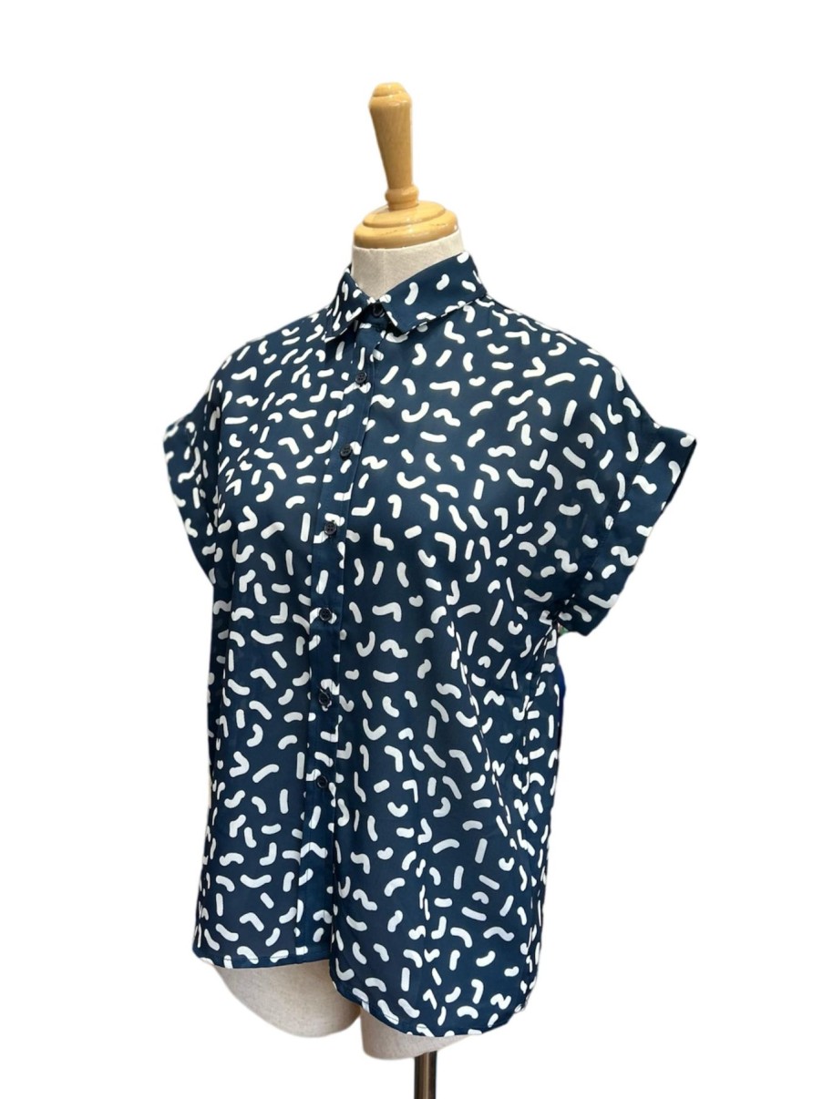 Women Origami Doll | Fun Squiggles Top-Navy