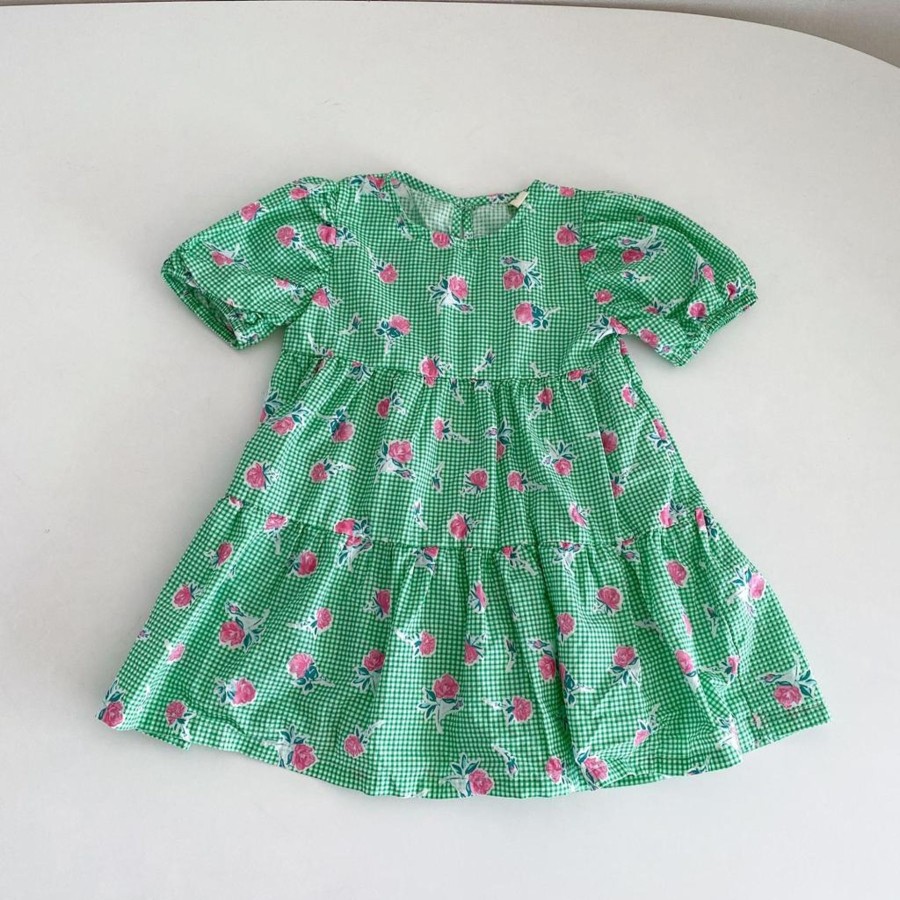 Kids Origami Doll | Picnic Rose Girl Dress-Green (Low In Stock/Size 80,90, 110)