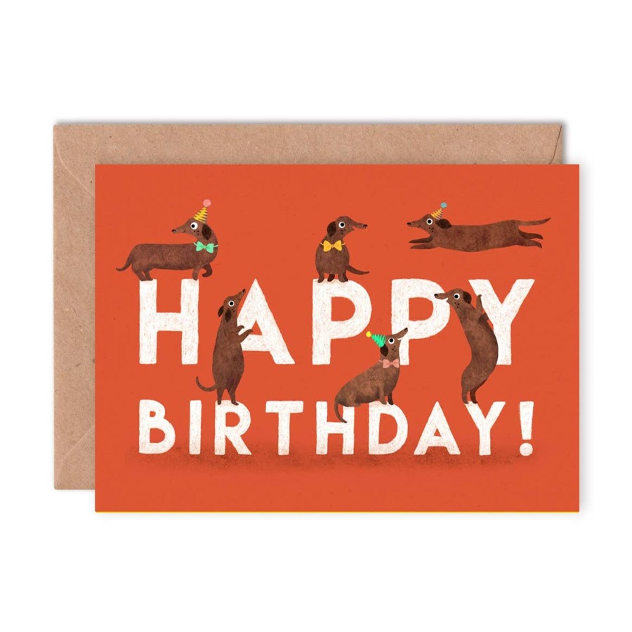 Homestyle Emily Nash Illustration | Birthday Sausage Dogs Single Greeting Card