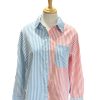 Women Origami Doll | Striped Contrast Collar Shirt