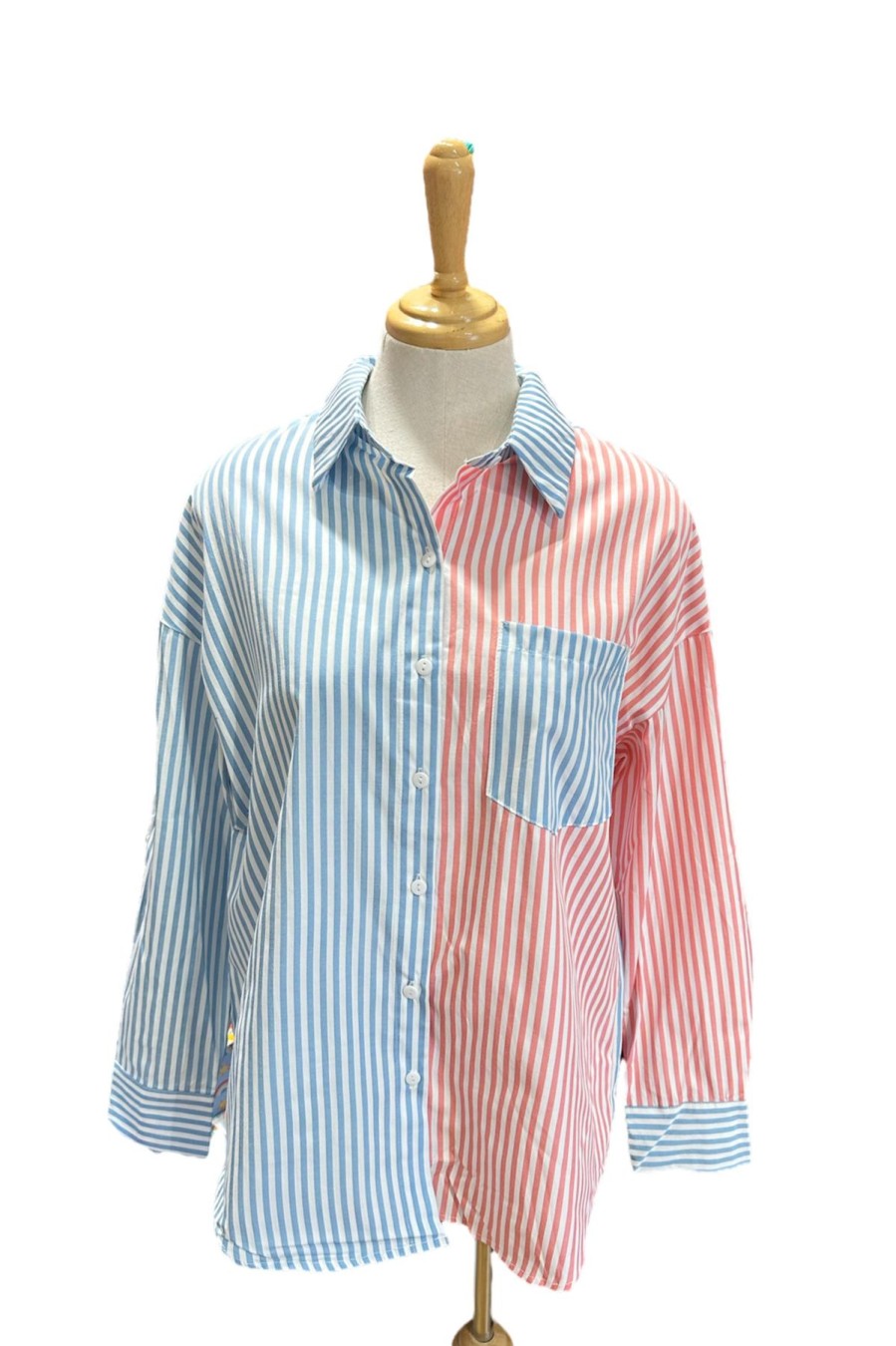 Women Origami Doll | Striped Contrast Collar Shirt