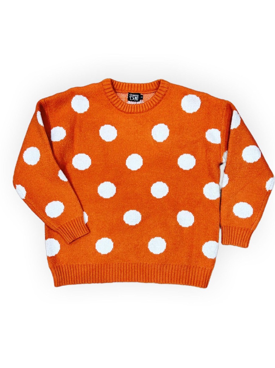 Women Origami Doll | Polkadot Knit Pullover-Orange