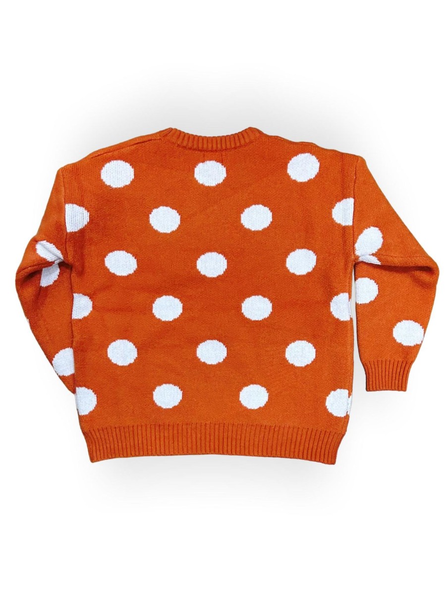 Women Origami Doll | Polkadot Knit Pullover-Orange