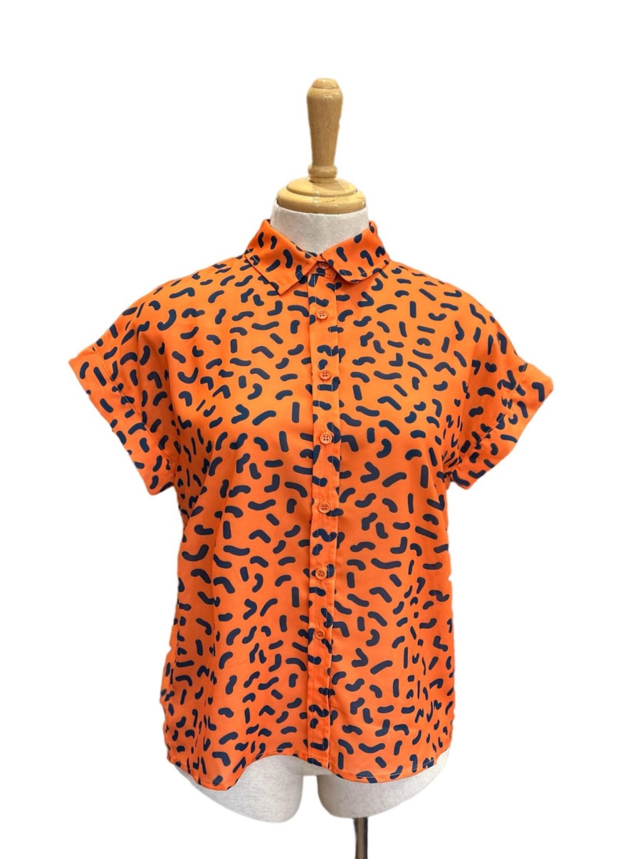 Women Origami Doll | Fun Squiggles Top-Orange