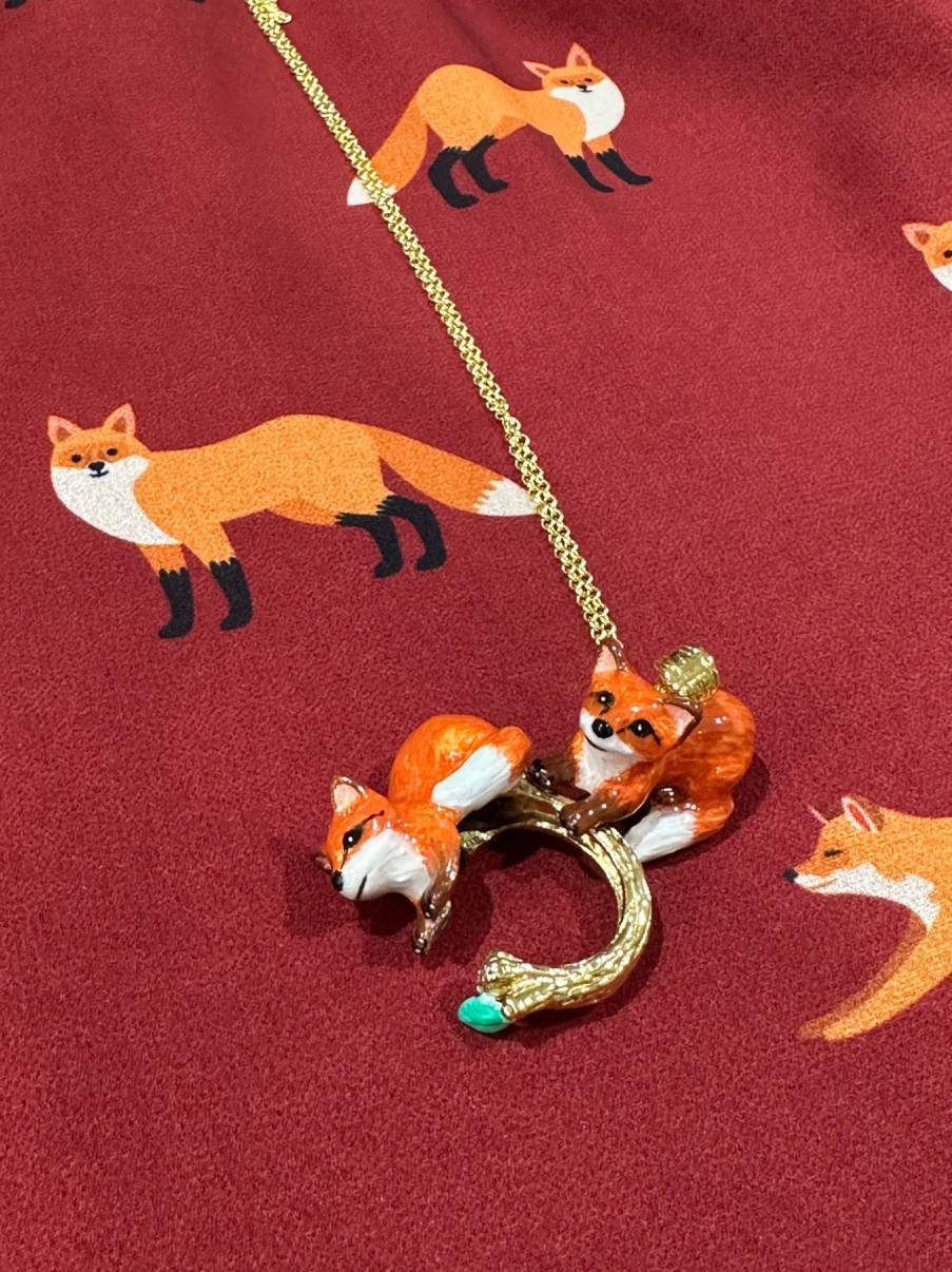 Jewellery Origami Doll | Handmade Sitting Fox Ring And Necklace