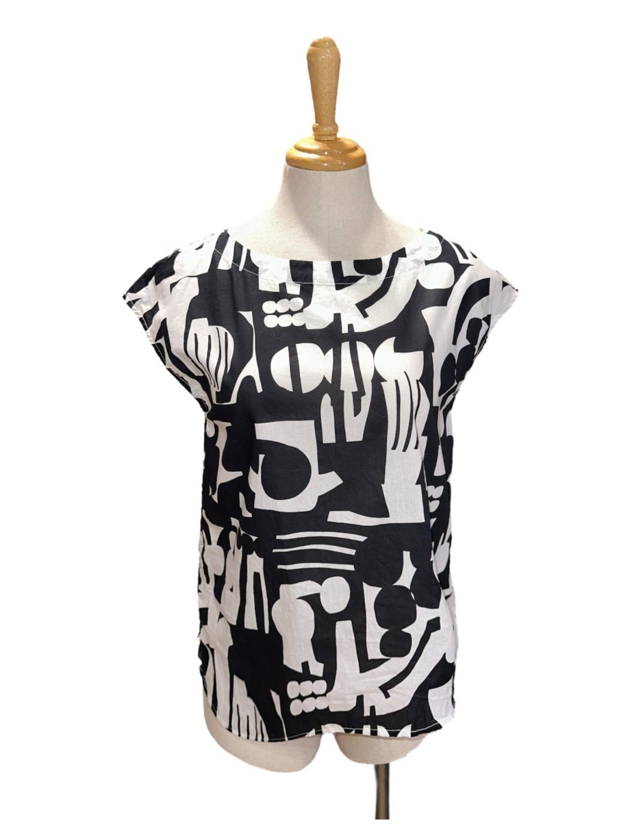 Women Origami Doll | Lindsey Top-Black And White Abstract