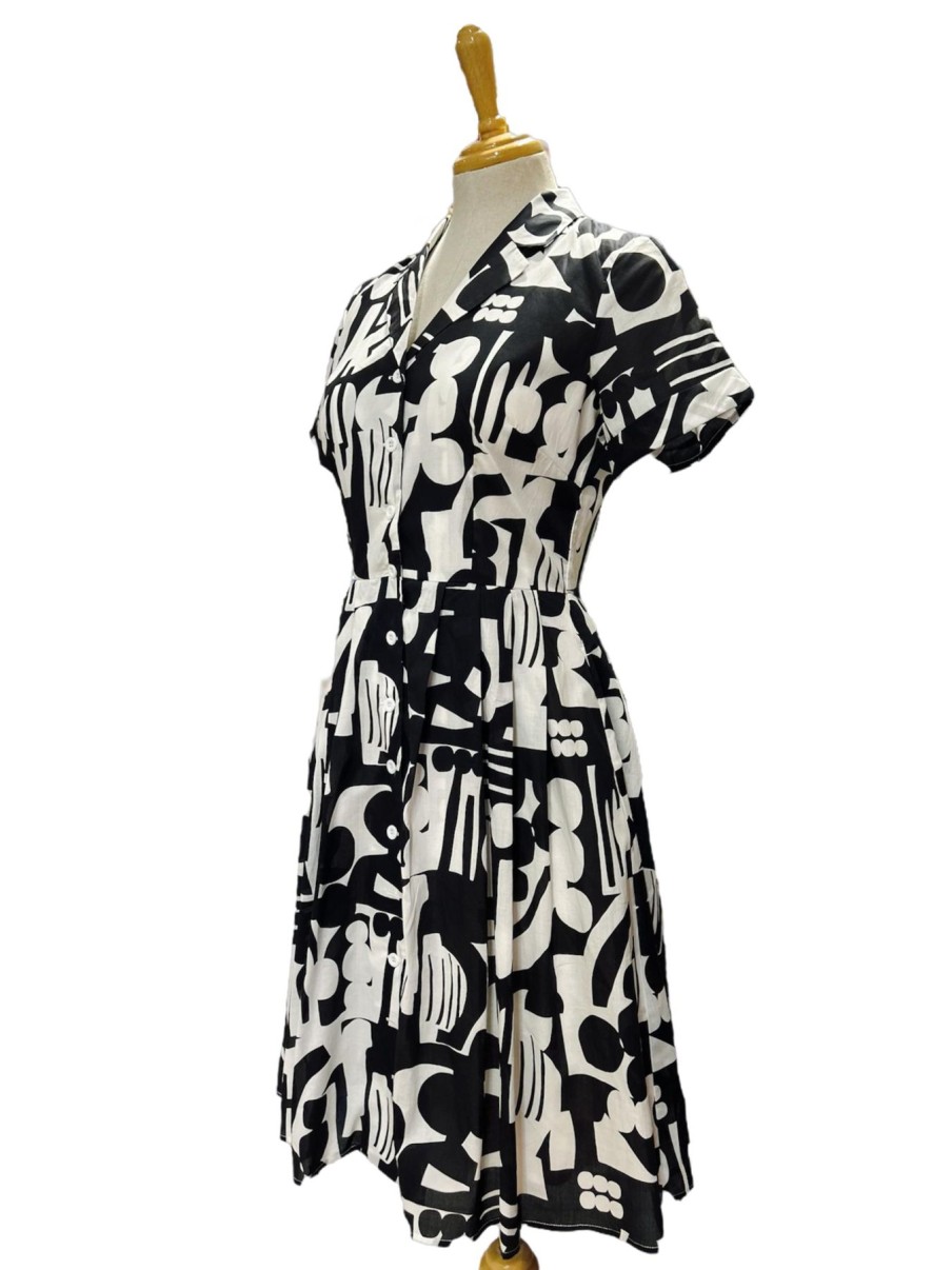 Women Origami Doll | Arabella Dress-Black And White Abstract