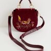 Bags Fable England | Fable Fox & Mushroom Embroidered Burgundy Velvet Saddle Bag