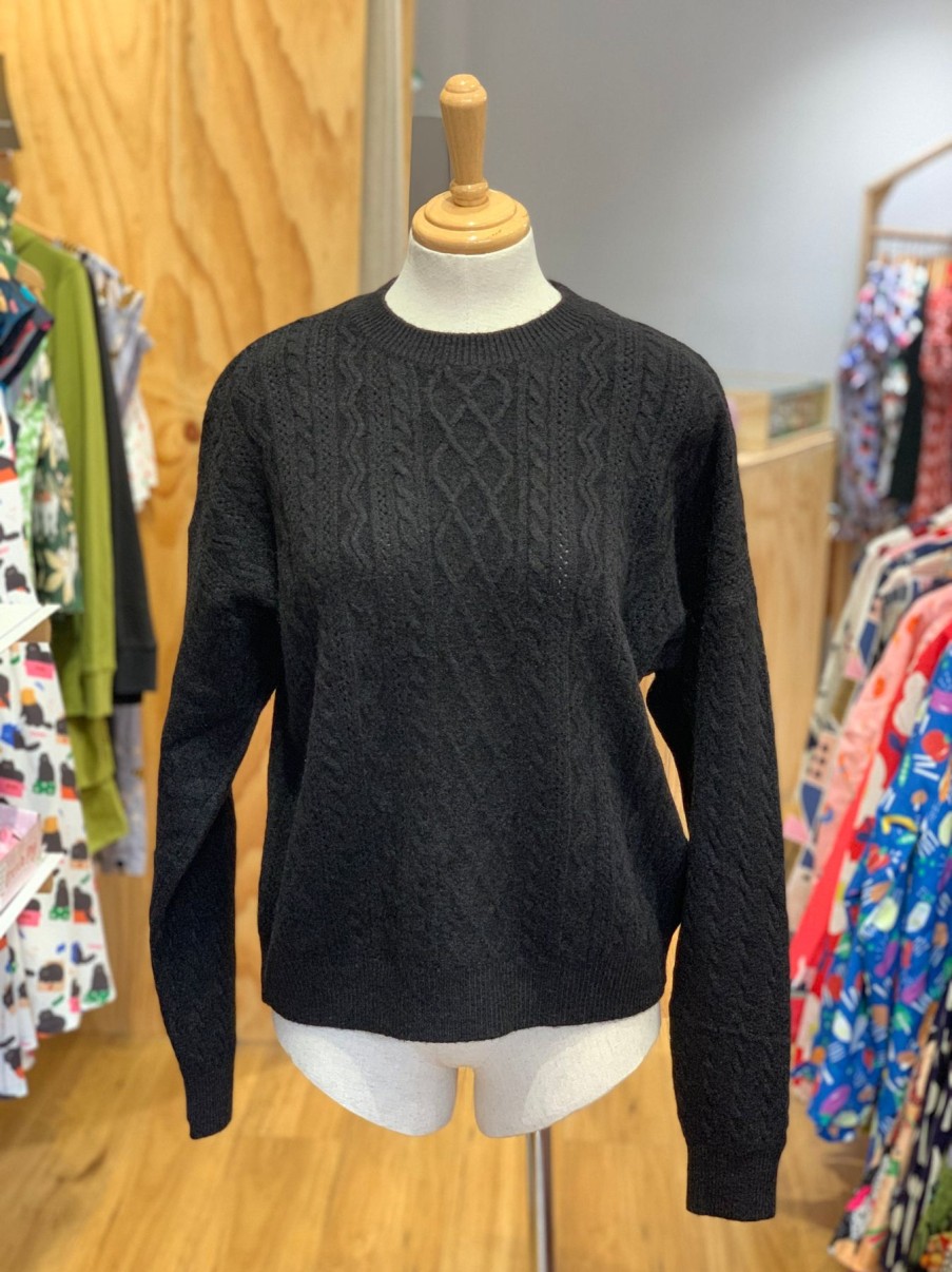 Women Origami Doll | Cable Knit Pullover Black