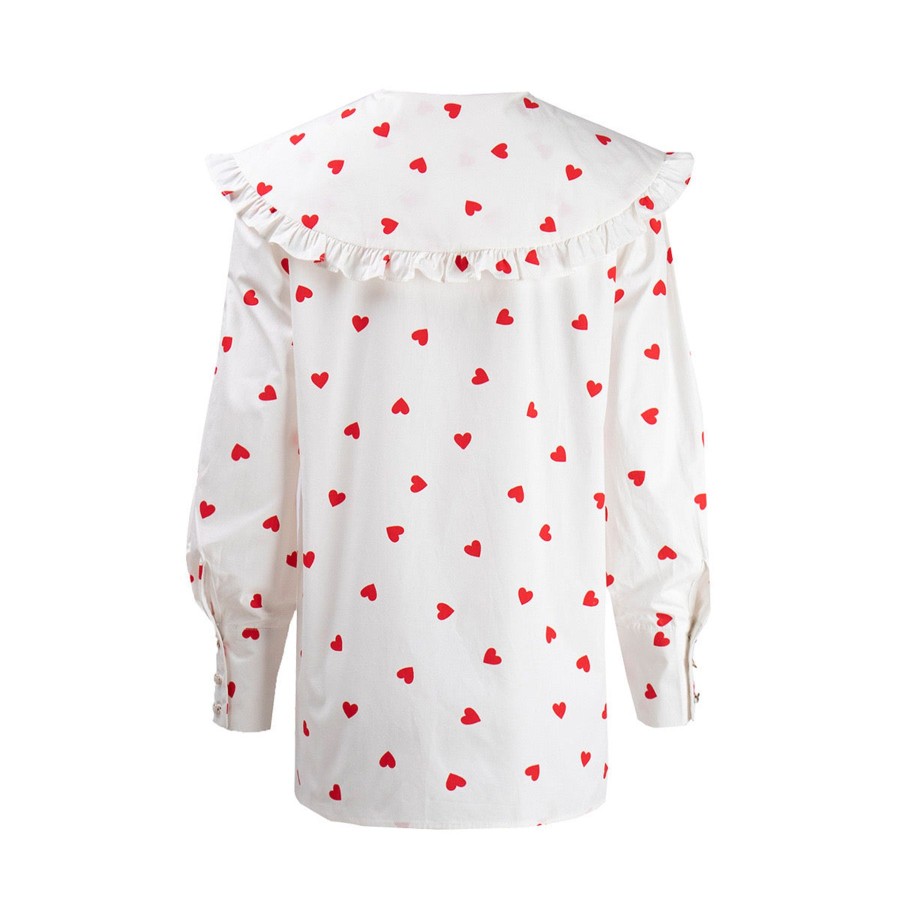 Women Origami Doll | Heart Print Big Peter Pan Collar Shirt